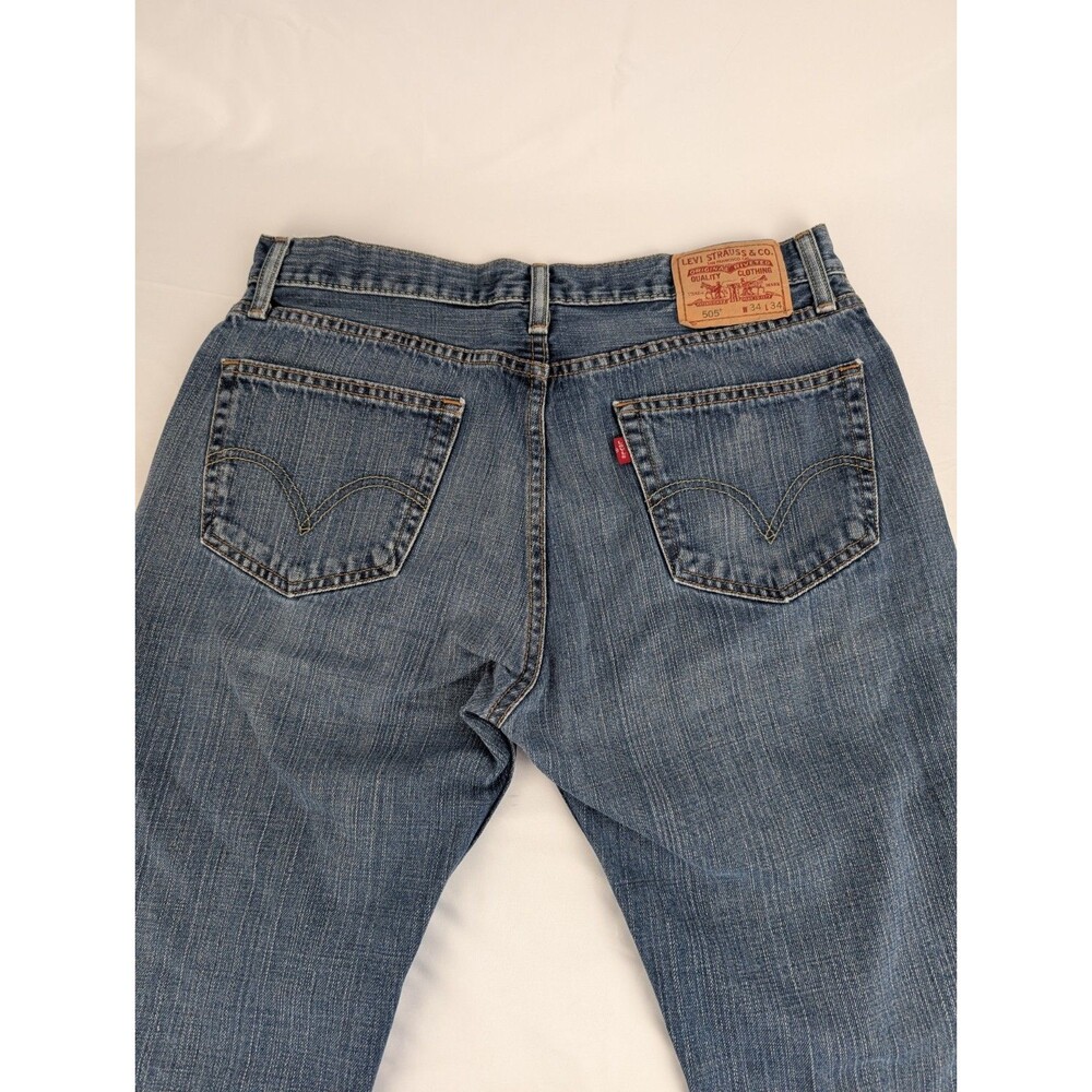Vintage Men's 34x34 Levi's 505 Jeans Blue Dark Wash Regular Fit Straight Leg